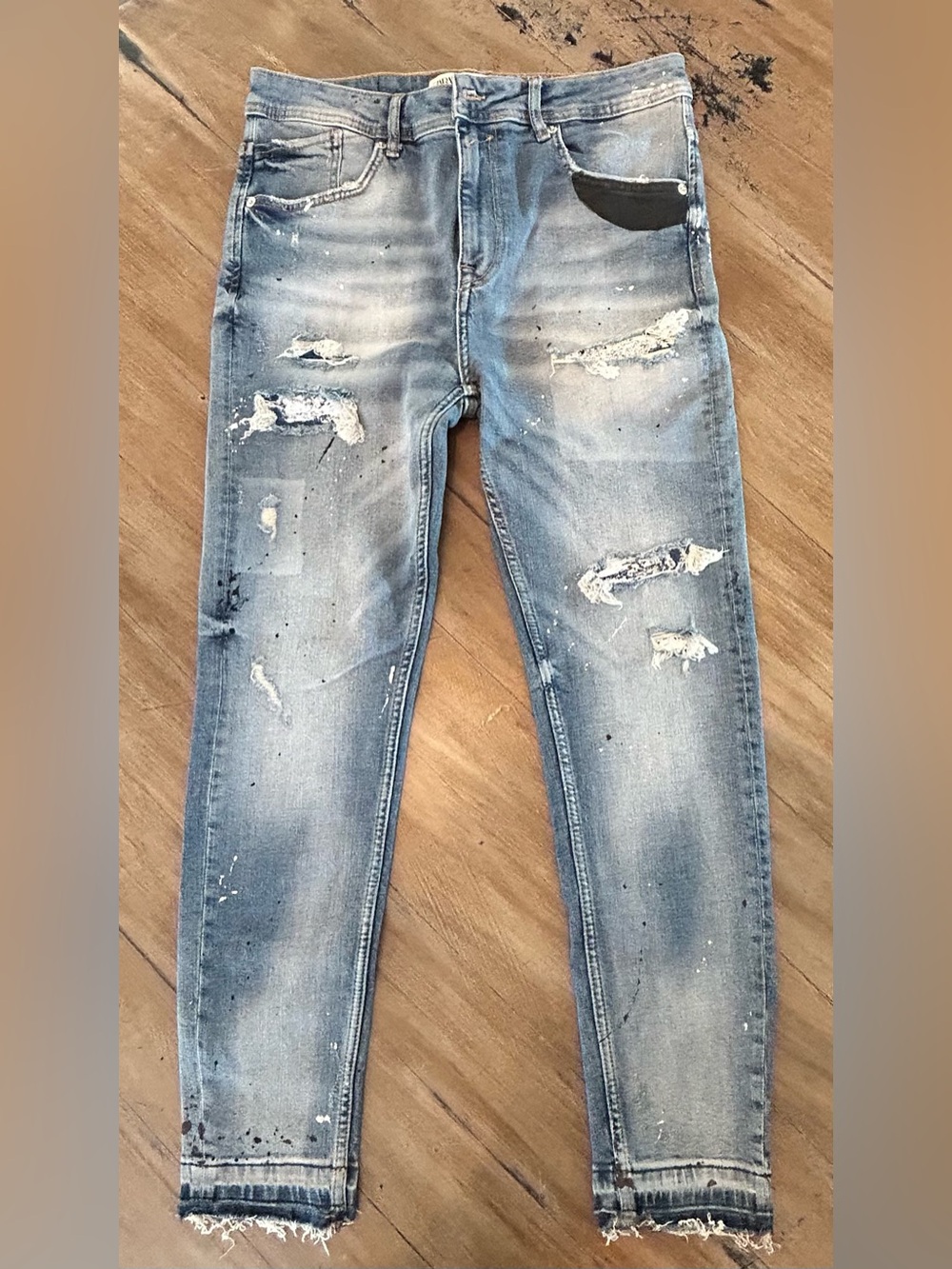 Zara Men's Light Blue Ripped Skinny Jeans
